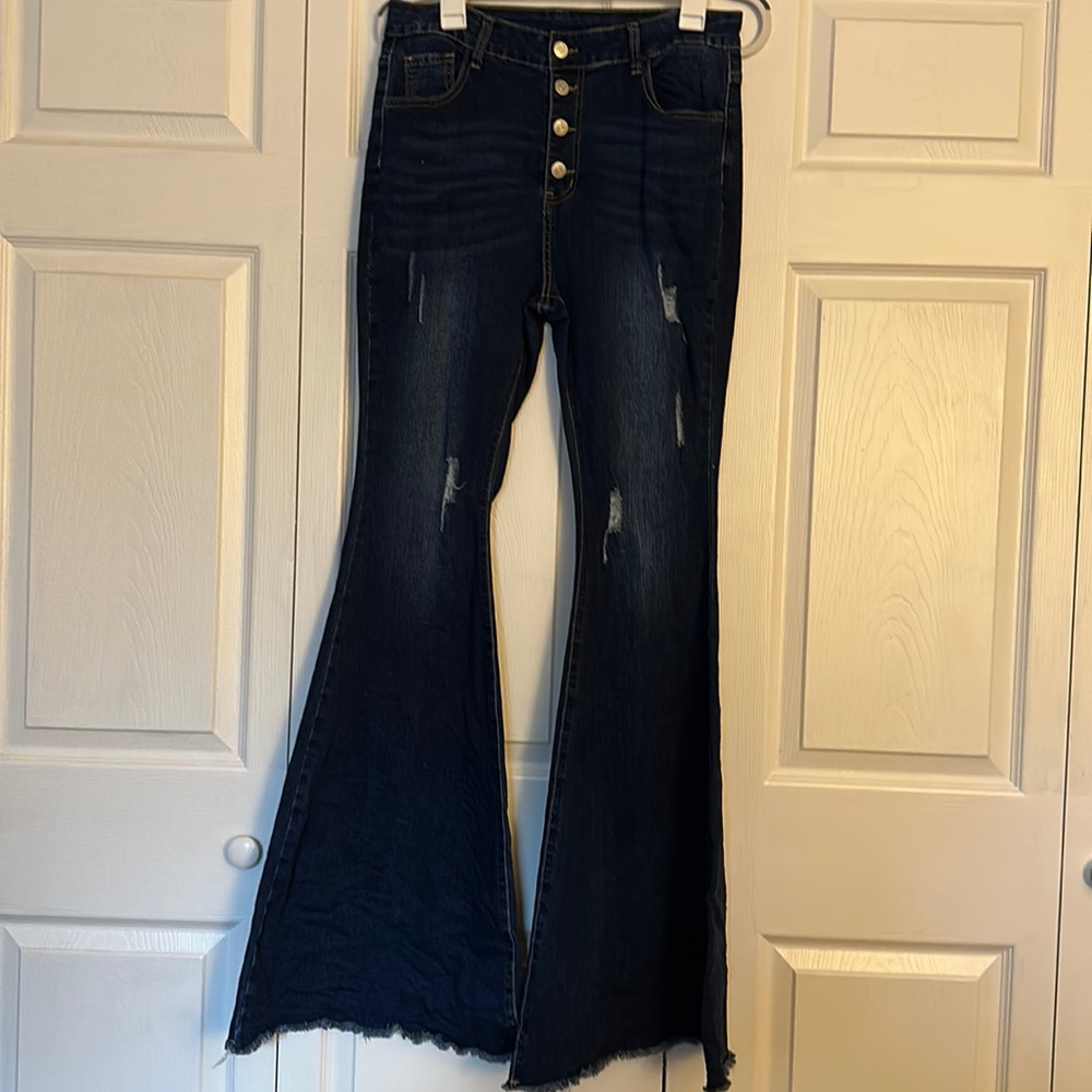 Distressed flare jeans